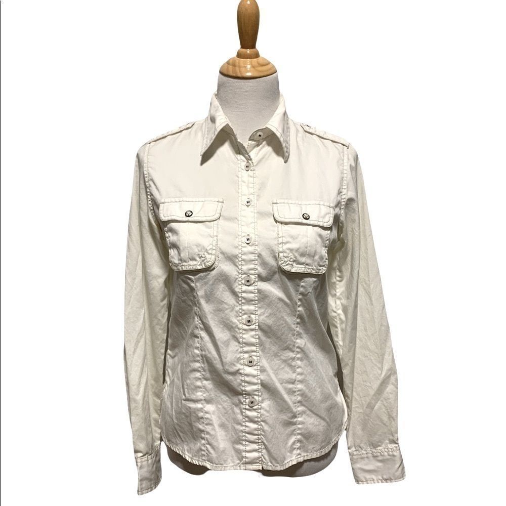 White Button Down Fitted Long Sleeve Top